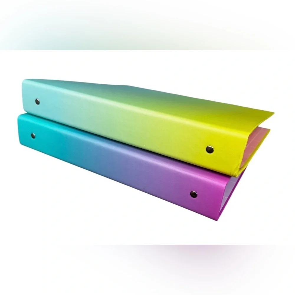 Set of 2 Ombré 1” 3-ring binders in purple to pink and green to blue, teacher